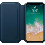 APPLE iPHONE X FLIP COVER CUSTODIA ORIGINALE IN PELLE COLORE COSMO BLU